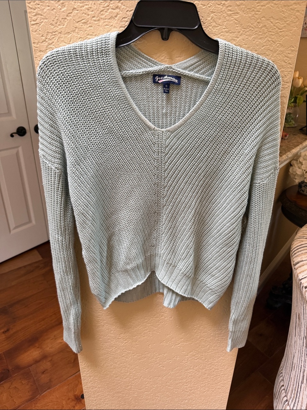 Freshman Mint Green V-Neck Waffle Knit Sweater